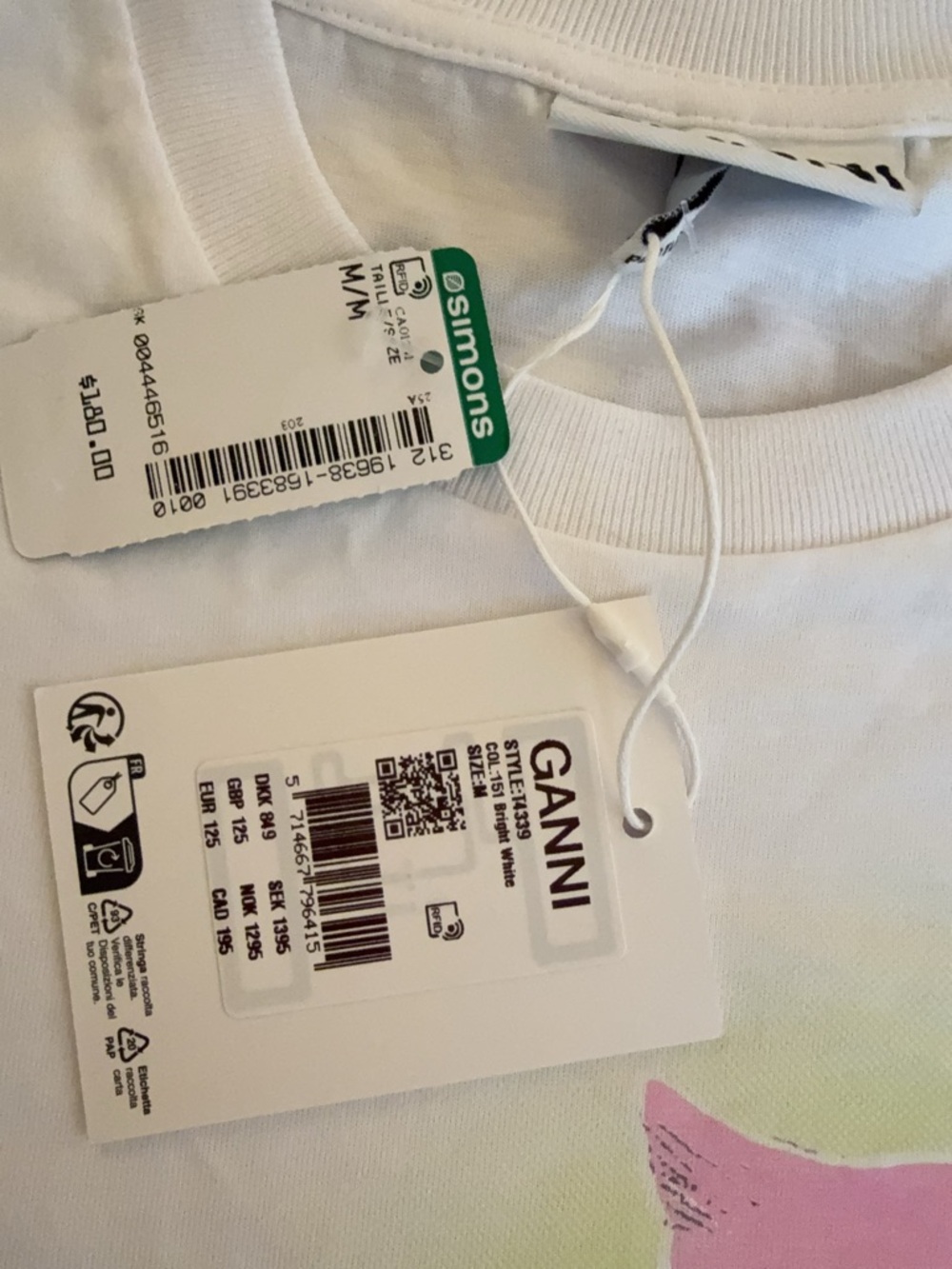 NWT T4339 GANNI 151 bright white M tshirt - Picture 4 of 4